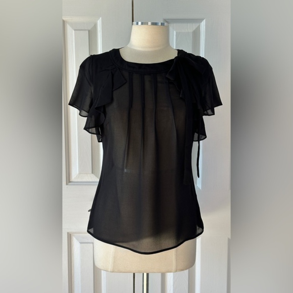 WD·NY Black Sheer Chiffon Ruffle Blouse Size 6 - Picture 1 of 4